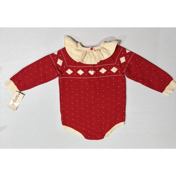 Cat & Jack Baby Red Holiday One Piece Long Sleeve Knit Bodysuit Infant Girl 18 M - Picture 2 of 6